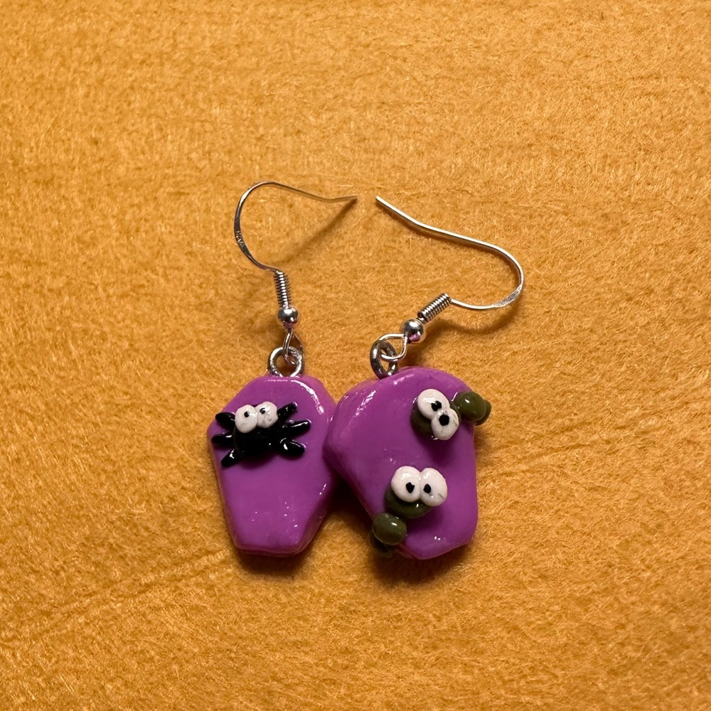 Handmade Polymer Clay Halloween Earrings - coffins